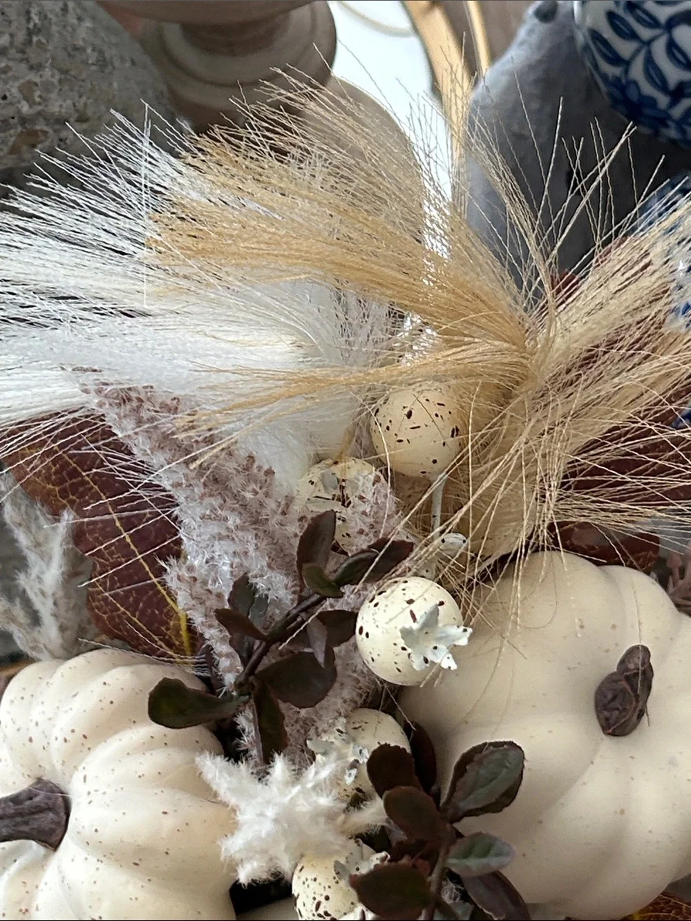 NEW! Shabby Chic Fall Harvest Floral Pumpkin White Ceramic Basket Centerpiece
